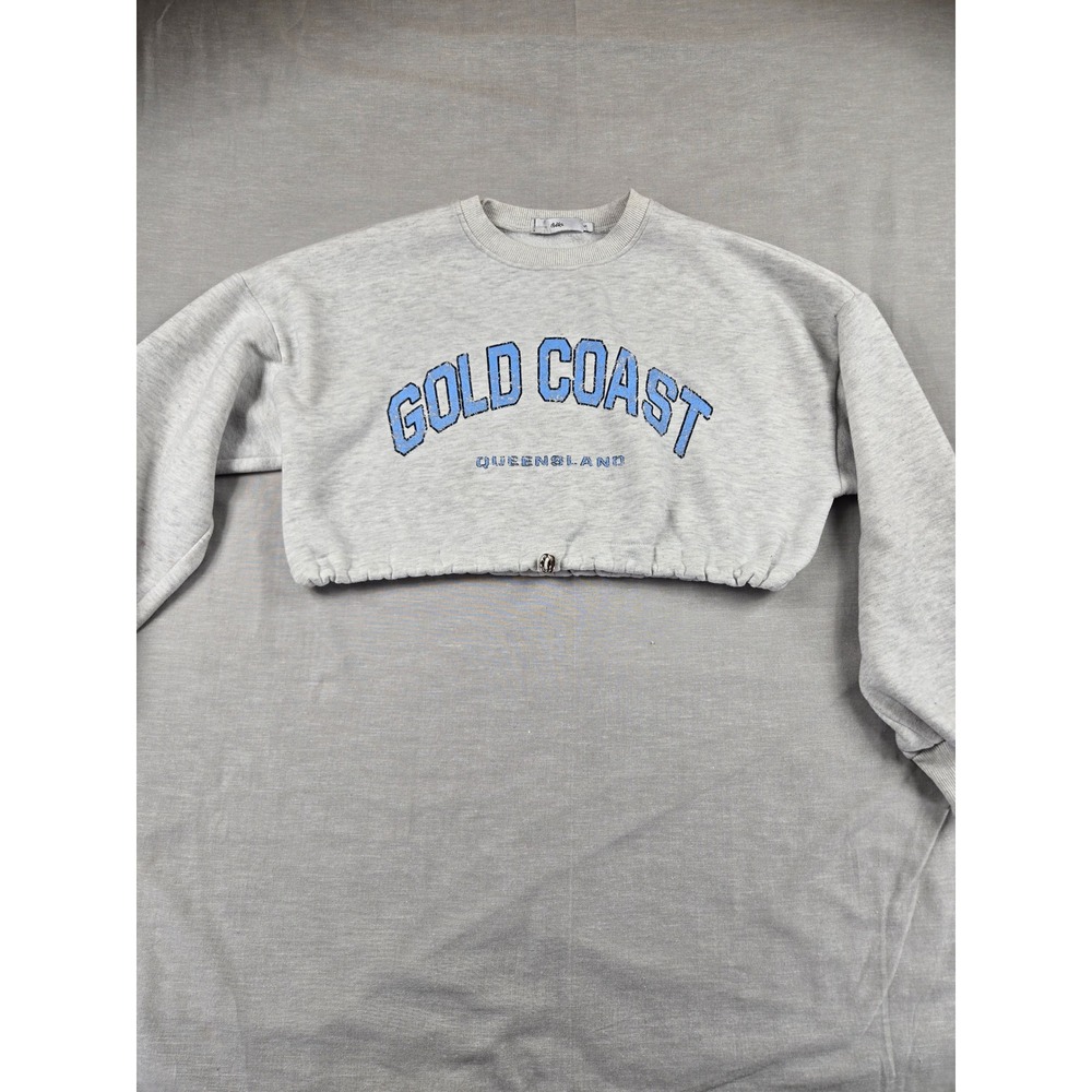 Adika Gold Coast Queensland Cropped Sweatshirt Grey Graphic Drawstring Small
